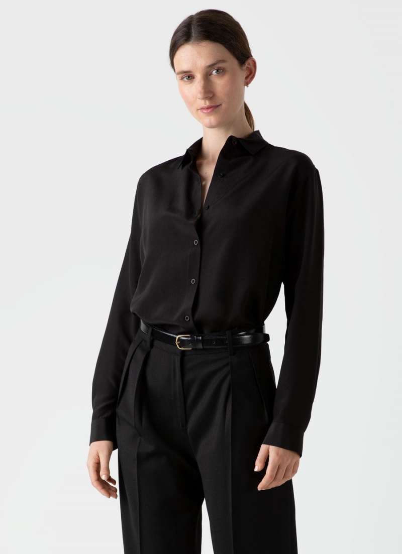 Black Sunspel Silk Shirt | 93024-HZVJ | USA