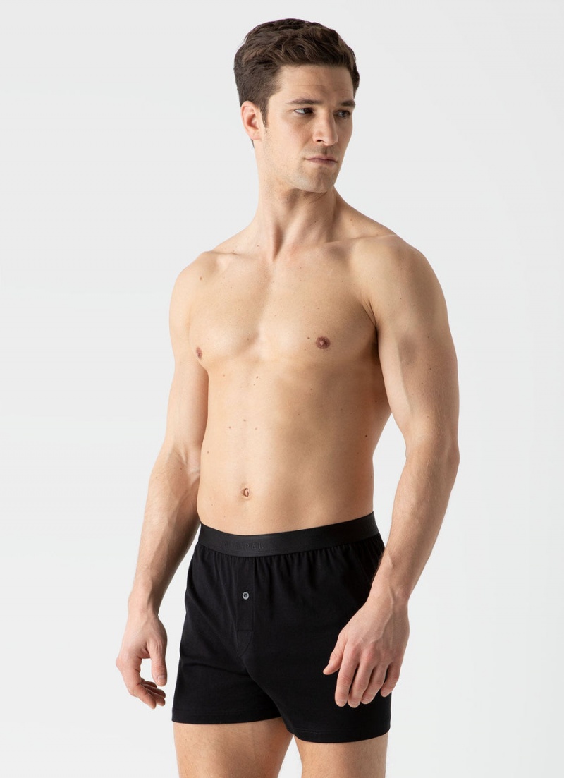 Black Sunspel Superfine Cotton One‑Button Shorts | 92407-VSJO | USA