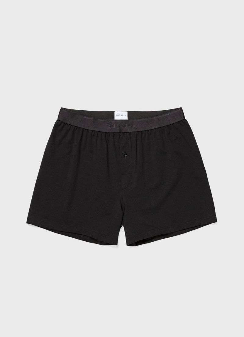 Black Sunspel Superfine Cotton One‑Button Shorts | 92407-VSJO | USA