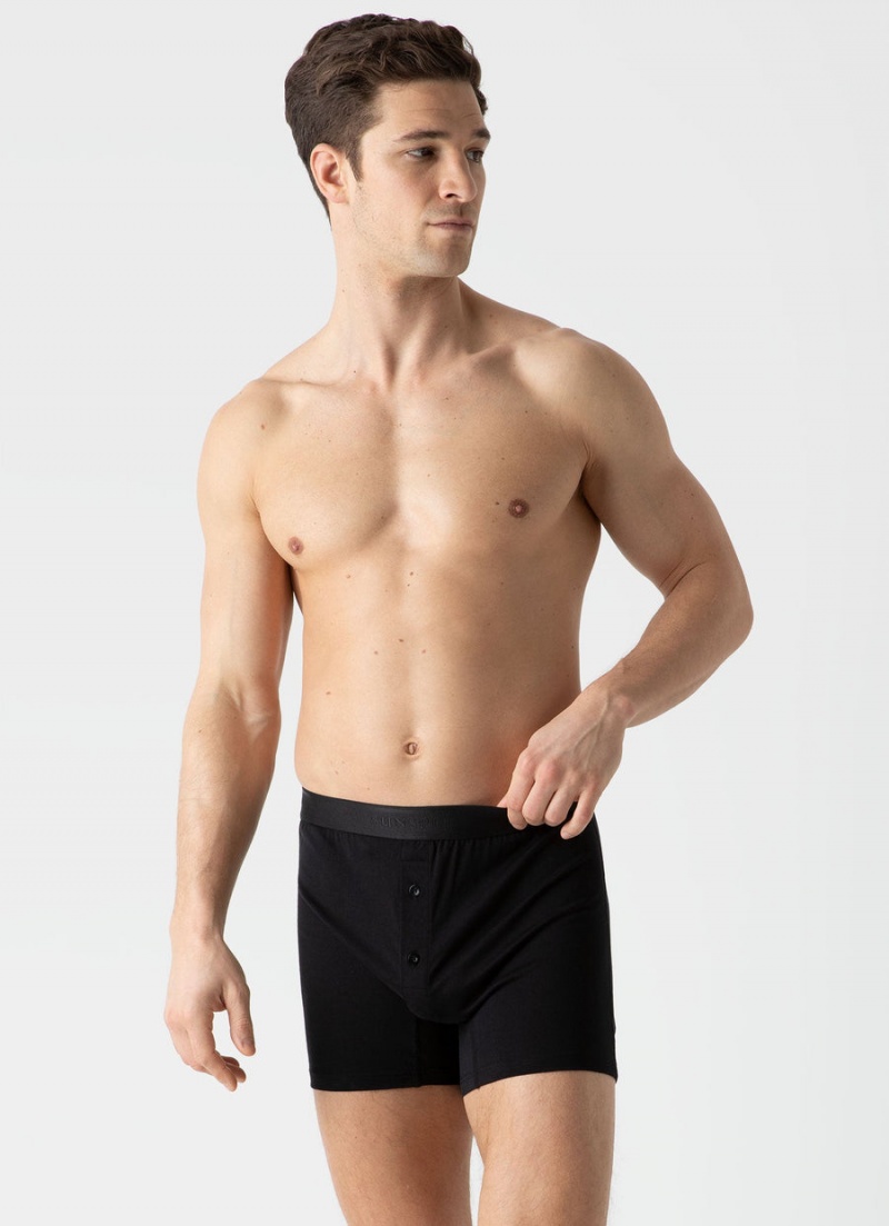 Black Sunspel Superfine Cotton Two‑Button Shorts | 48967-QYVI | USA