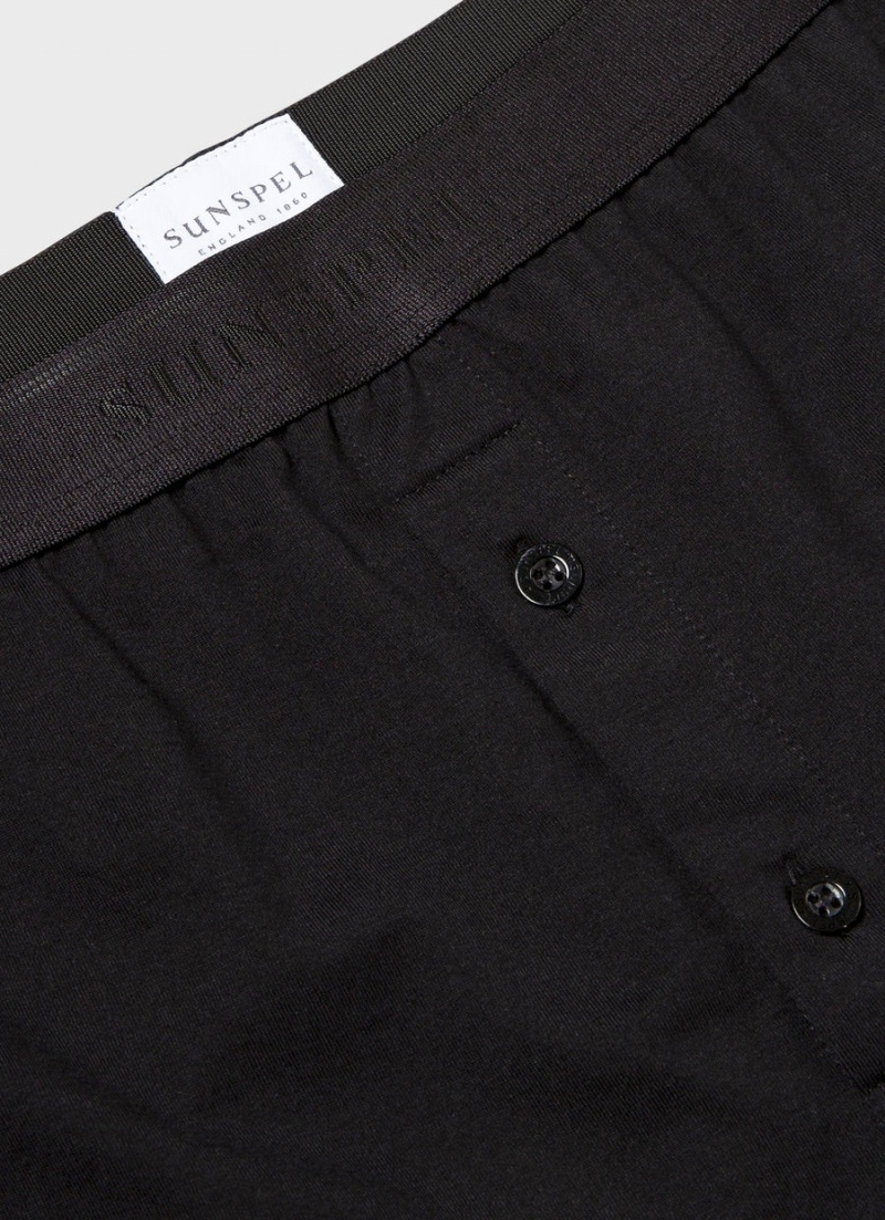 Black Sunspel Superfine Cotton Two‑Button Shorts | 48967-QYVI | USA