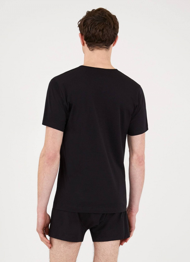 Black Sunspel Superfine Cotton Underwear V‑Neck T-shirt | 51704-COXN | USA