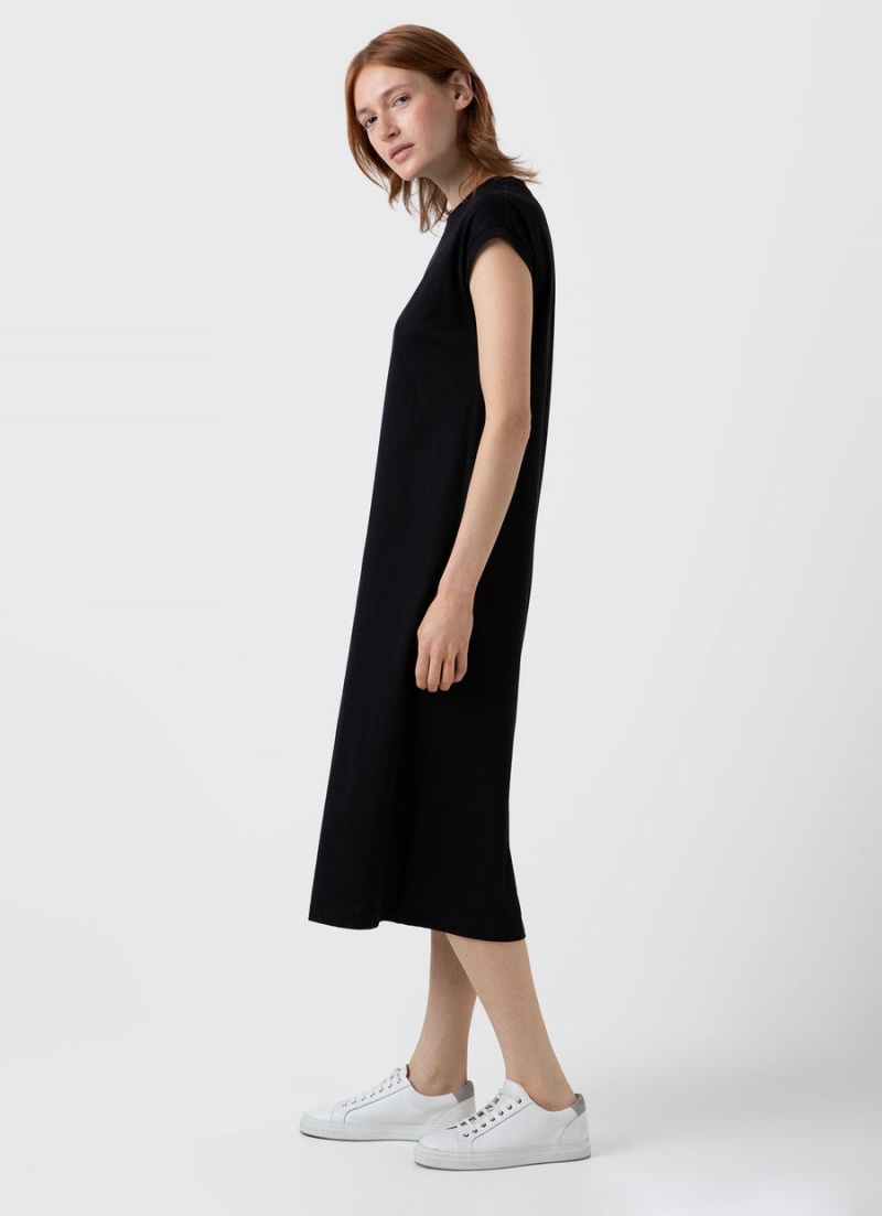 Black Sunspel T-shirt Dress | 73861-WQSG | USA