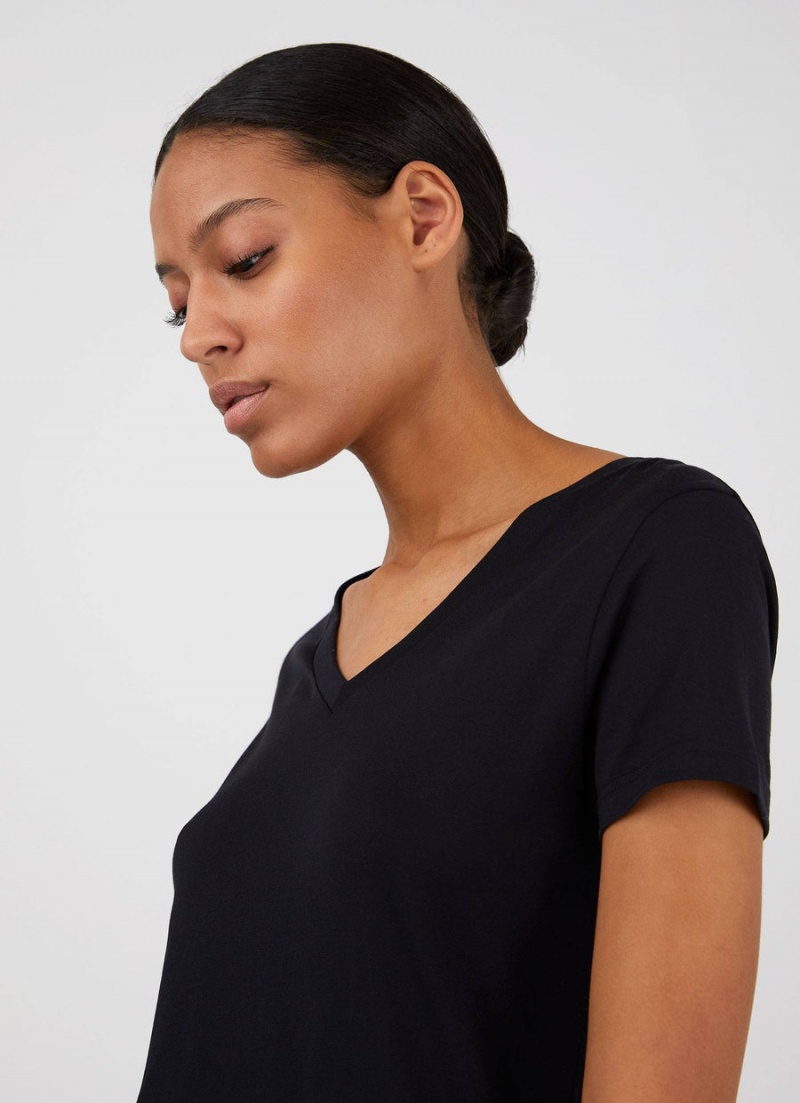 Black Sunspel V Neck T-shirt | 24718-PFWJ | USA