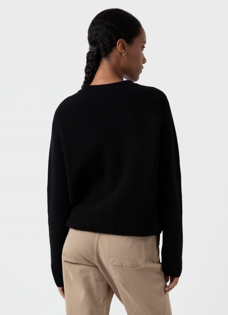 Black Sunspel Wool Cashmere Rib Jumper | 76215-IDKP | USA