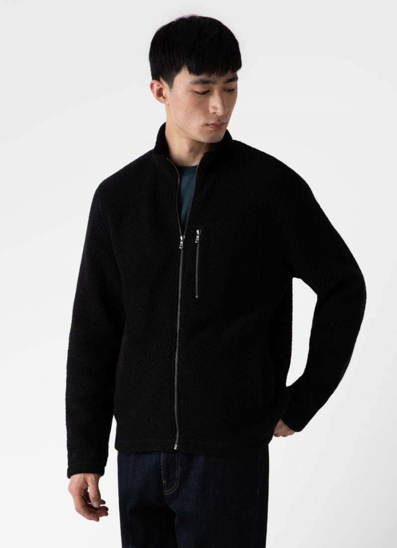 Black Sunspel Wool Fleece Jacket | 76915-BIFD | USA