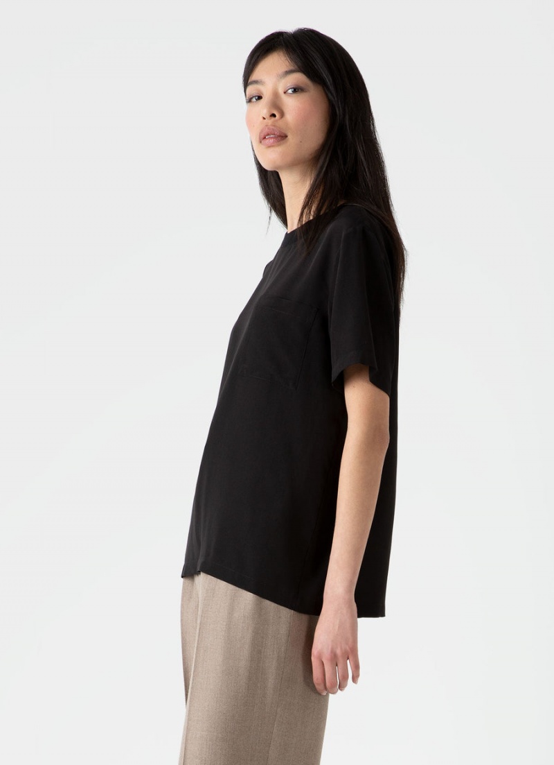 Black Sunspel Woven Silk T-shirt | 05481-MWOH | USA