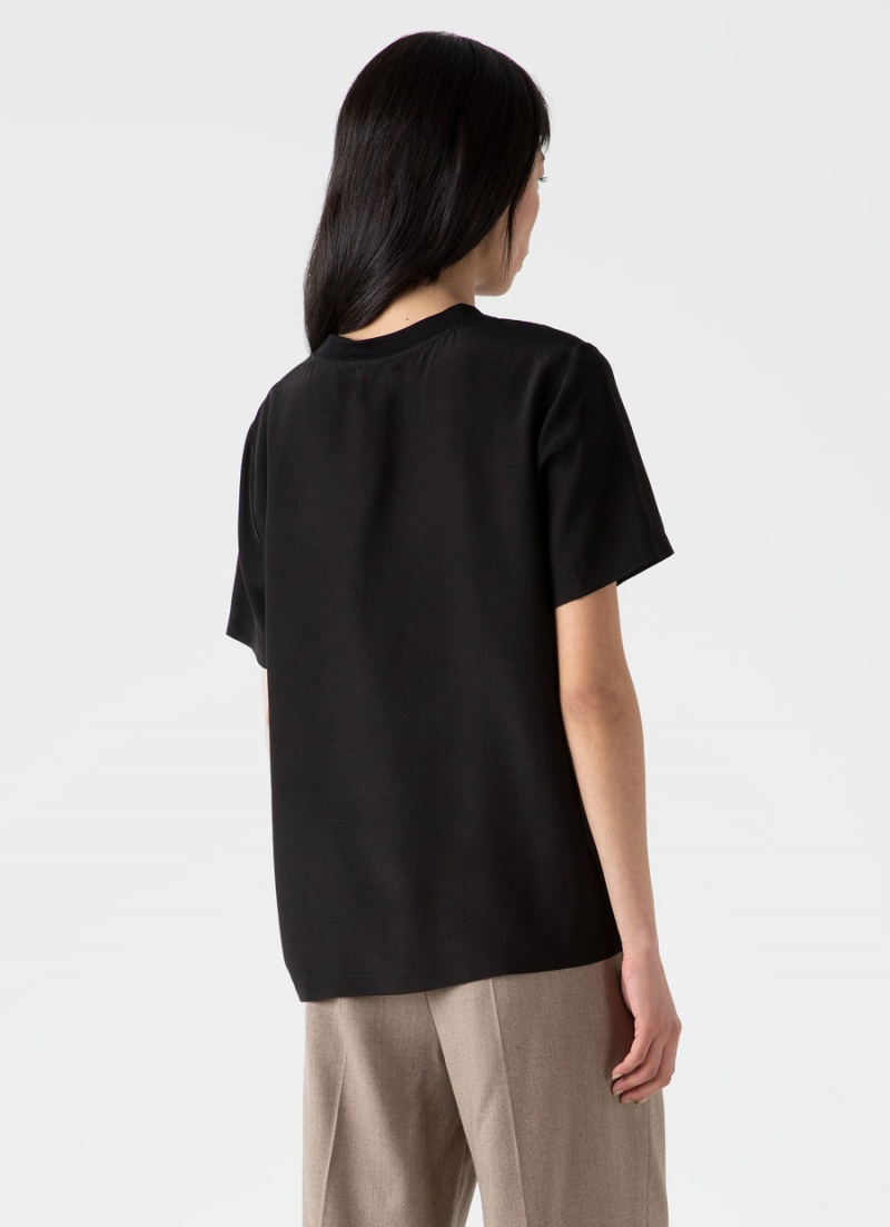 Black Sunspel Woven Silk T-shirt | 05481-MWOH | USA