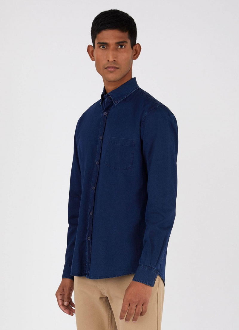 Blue Sunspel Button Down Flannel Shirt | 60329-ISJD | USA