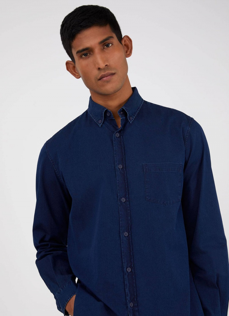 Blue Sunspel Button Down Flannel Shirt | 60329-ISJD | USA