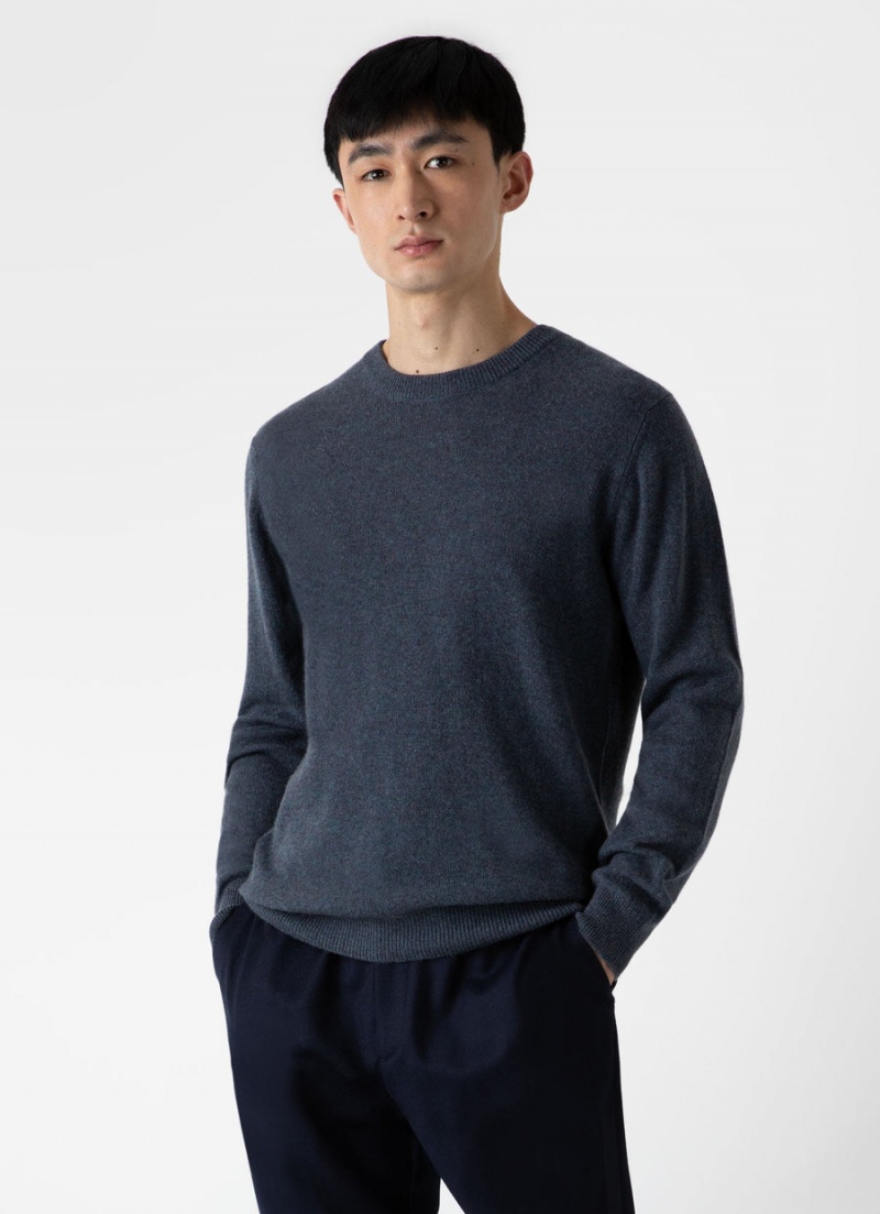 Blue Sunspel Cashmere Crew Neck Jumper | 43876-YJFH | USA