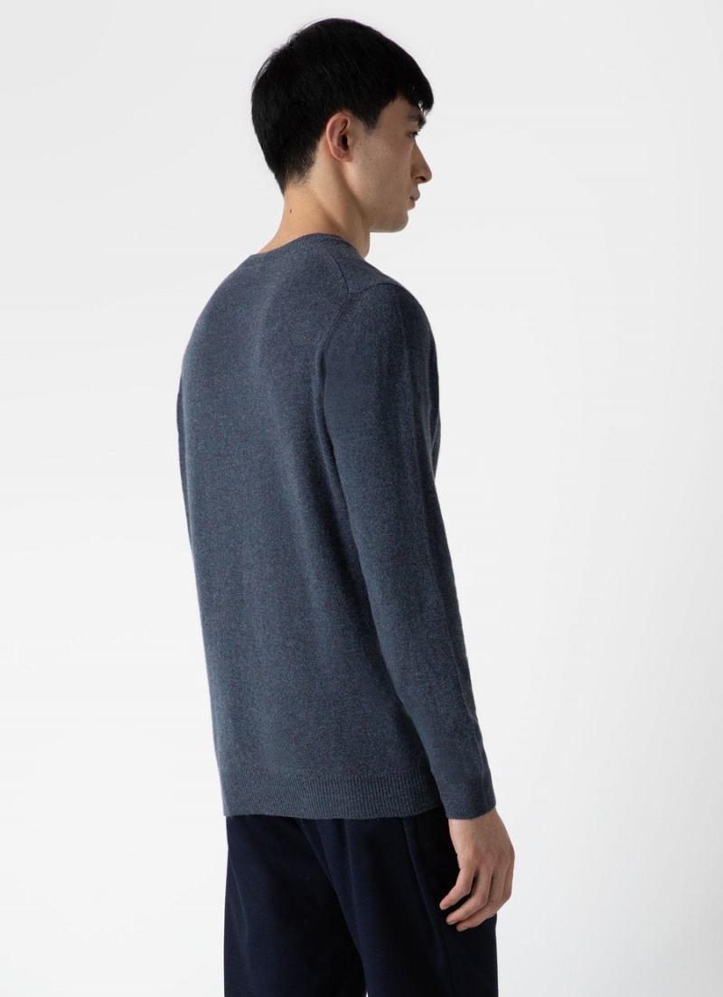 Blue Sunspel Cashmere Crew Neck Jumper | 43876-YJFH | USA