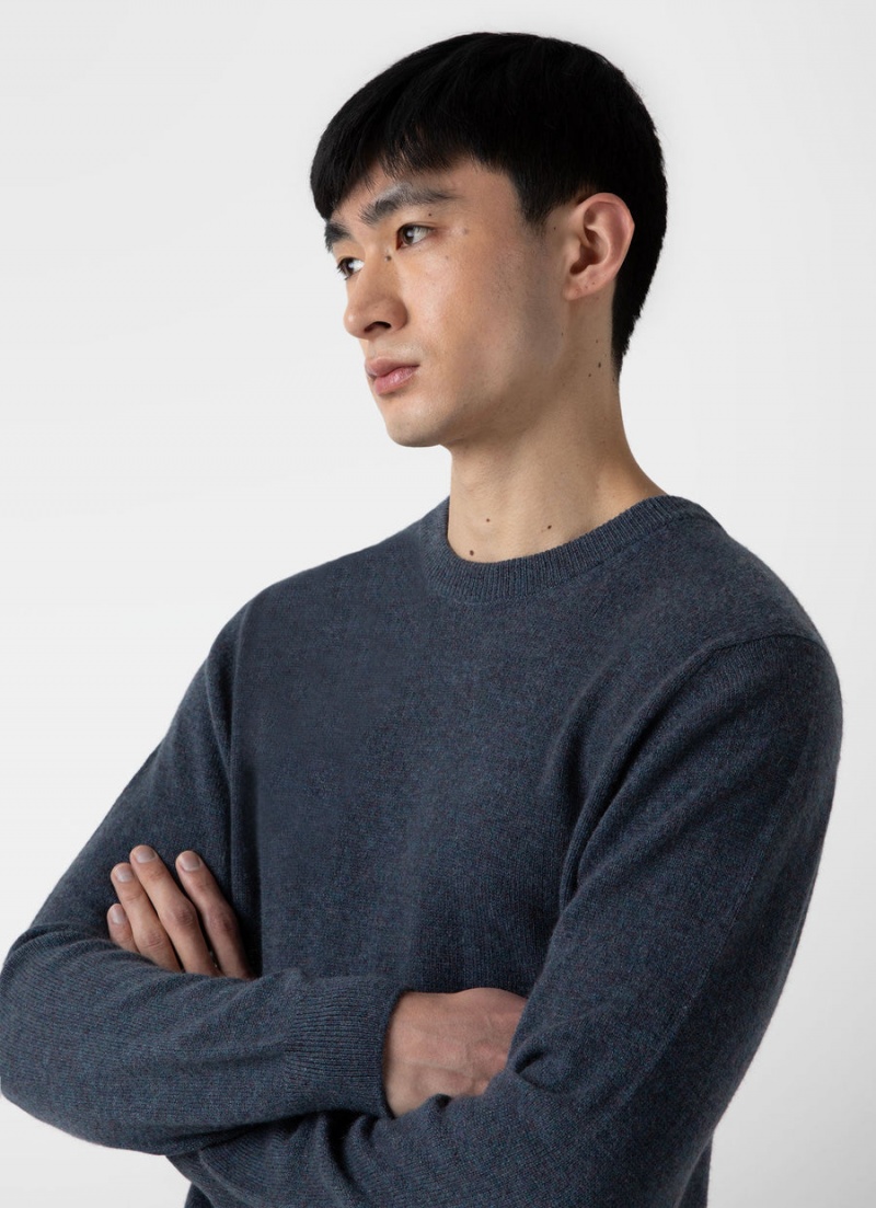 Blue Sunspel Cashmere Crew Neck Jumper | 43876-YJFH | USA