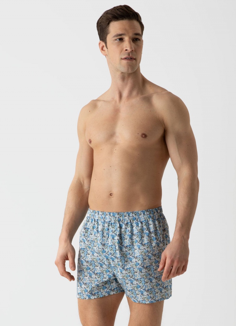 Blue Sunspel Classic Boxer Shorts in Liberty Fabric | 97405-NDYW | USA