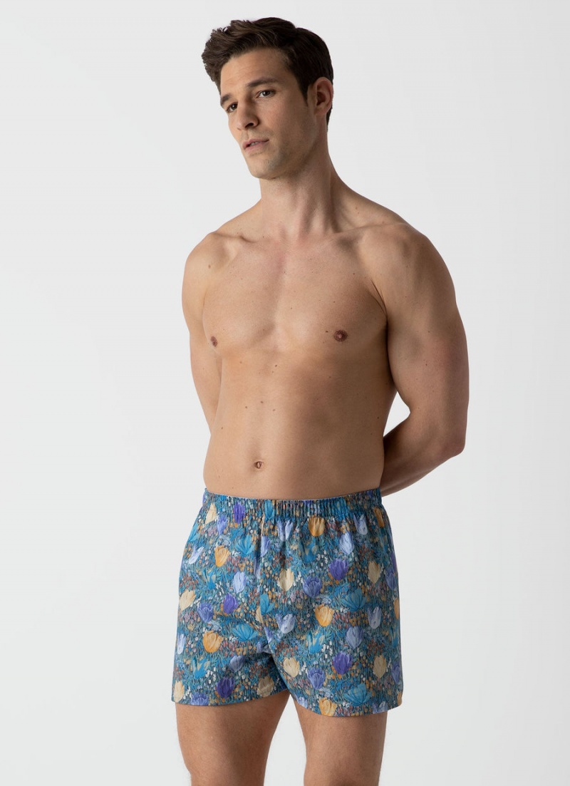 Blue Sunspel Classic Boxer Shorts in Liberty Fabric | 94625-KVDU | USA