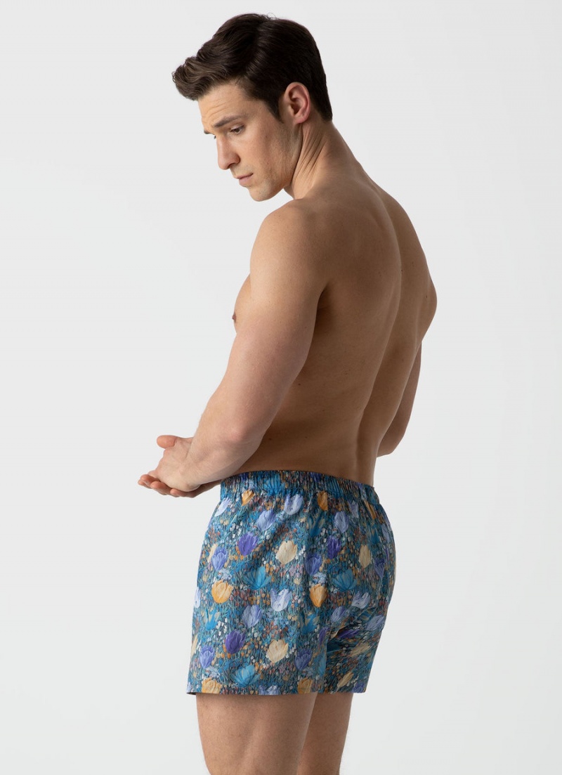 Blue Sunspel Classic Boxer Shorts in Liberty Fabric | 94625-KVDU | USA