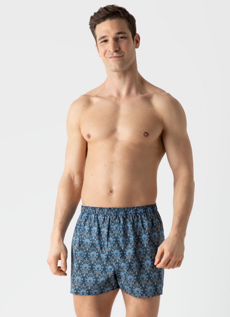 Blue Sunspel Classic Boxer Shorts in Liberty Fabric | 63840-WDRB | USA