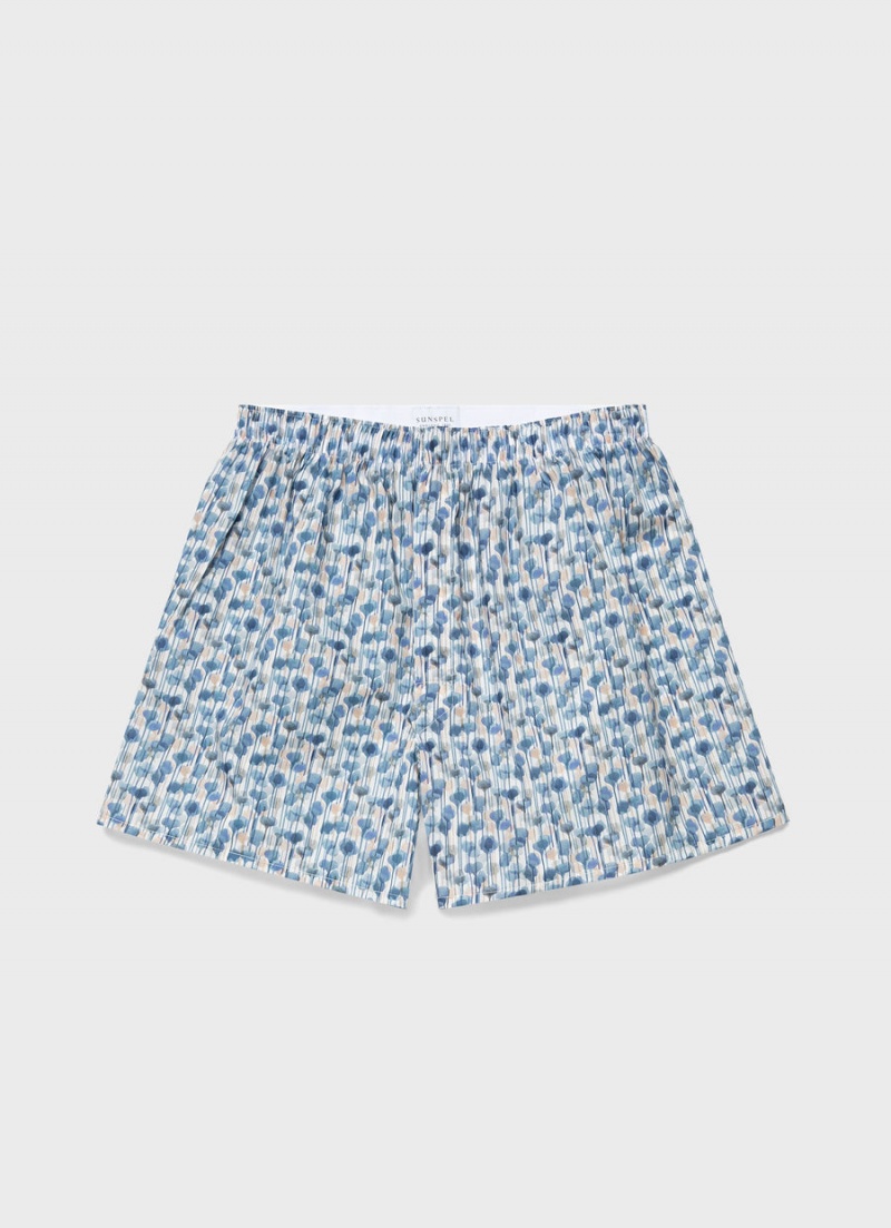 Blue Sunspel Classic Boxer Shorts in Liberty Fabric | 43275-KFZD | USA