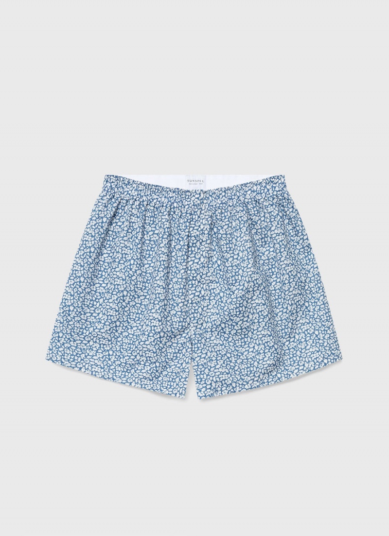 Blue Sunspel Classic Boxer Shorts in Liberty Fabric | 81536-MKZE | USA