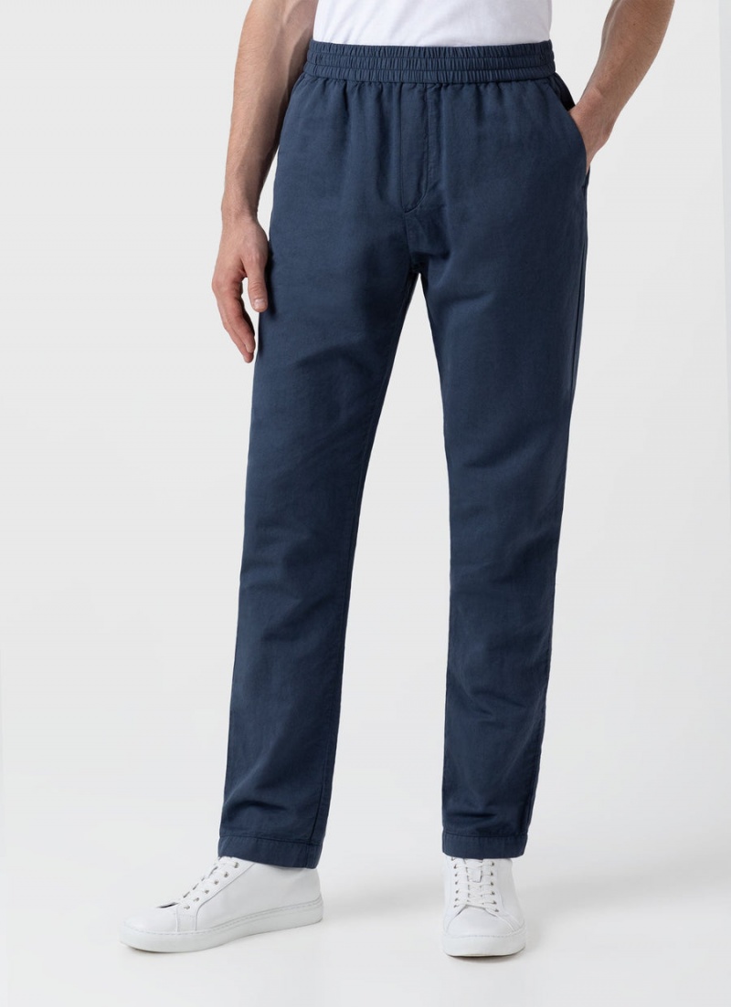 Blue Sunspel Cotton Linen Drawstring Trouser | 02368-ZJHL | USA