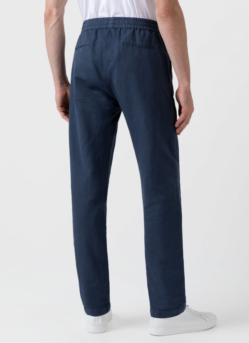 Blue Sunspel Cotton Linen Drawstring Trouser | 02368-ZJHL | USA