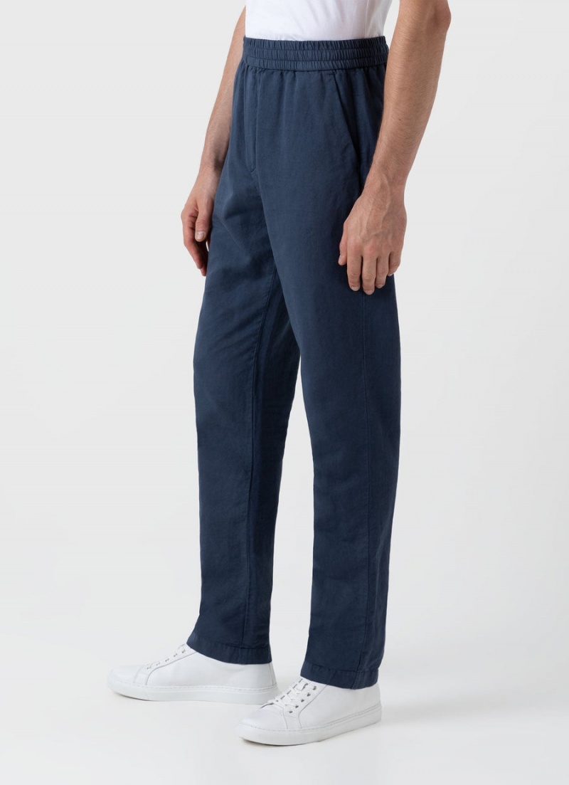 Blue Sunspel Cotton Linen Drawstring Trouser | 02368-ZJHL | USA