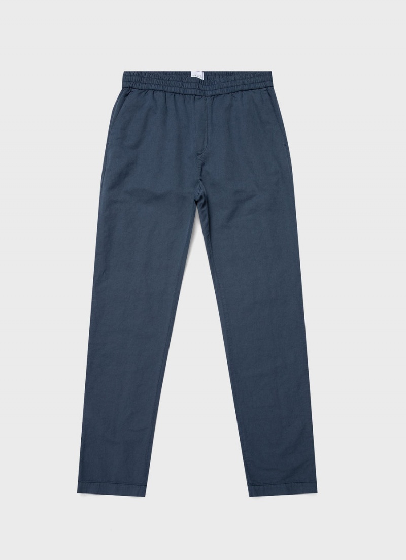 Blue Sunspel Cotton Linen Drawstring Trouser | 02368-ZJHL | USA