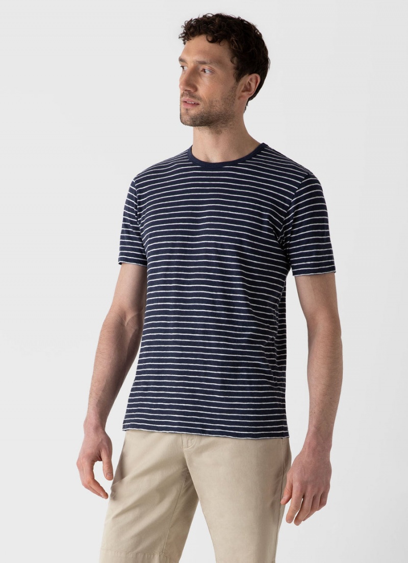 Blue Sunspel Cotton Linen T-shirt | 14395-TNEH | USA