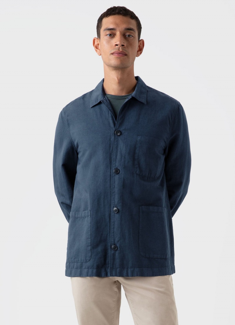 Blue Sunspel Cotton Linen Twin Pocket Jacket | 32014-FPLQ | USA