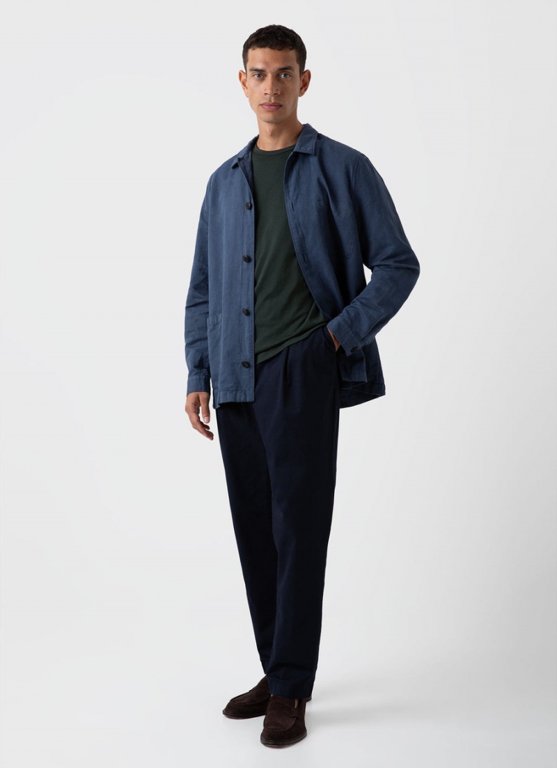 Blue Sunspel Cotton Linen Twin Pocket Jacket | 32014-FPLQ | USA