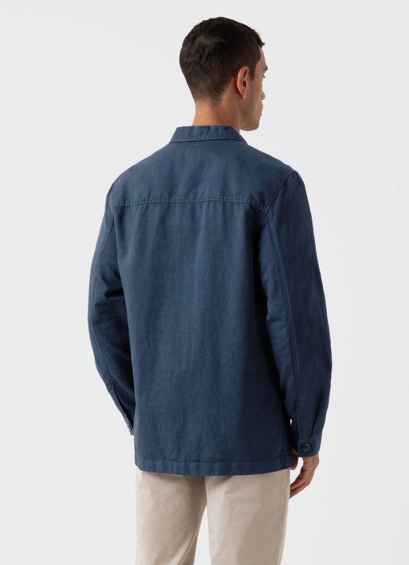 Blue Sunspel Cotton Linen Twin Pocket Jacket | 32014-FPLQ | USA