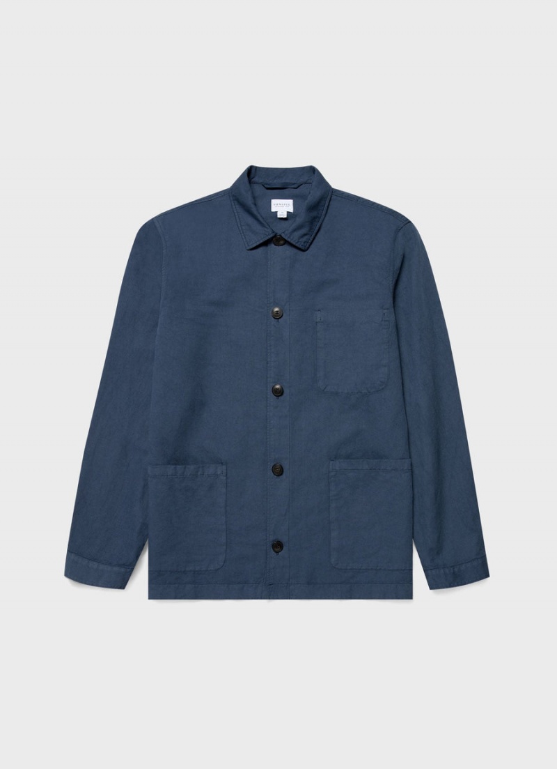 Blue Sunspel Cotton Linen Twin Pocket Jacket | 32014-FPLQ | USA