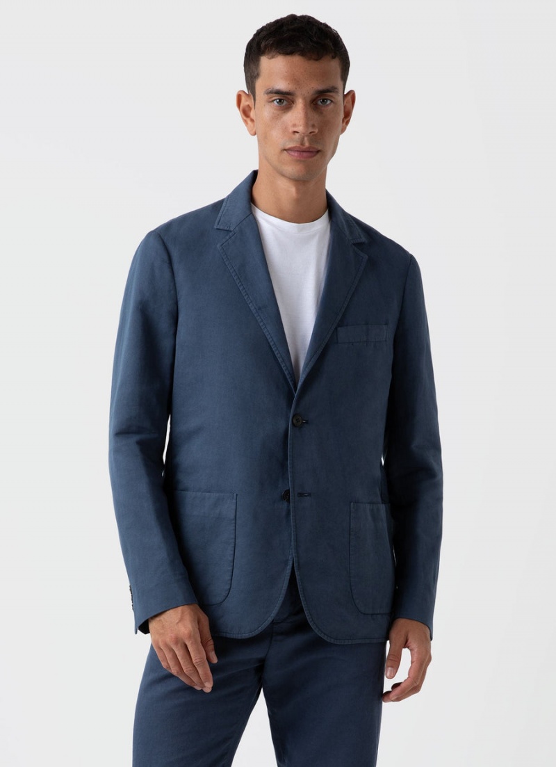 Blue Sunspel Cotton Linen Unstructured Blazer | 43150-OFIK | USA