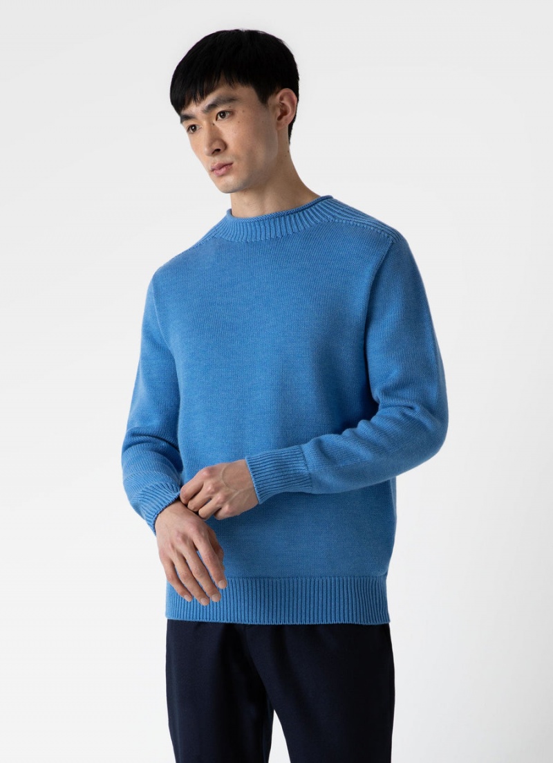 Blue Sunspel English Merino Fisherman Jumper | 35418-MVLT | USA