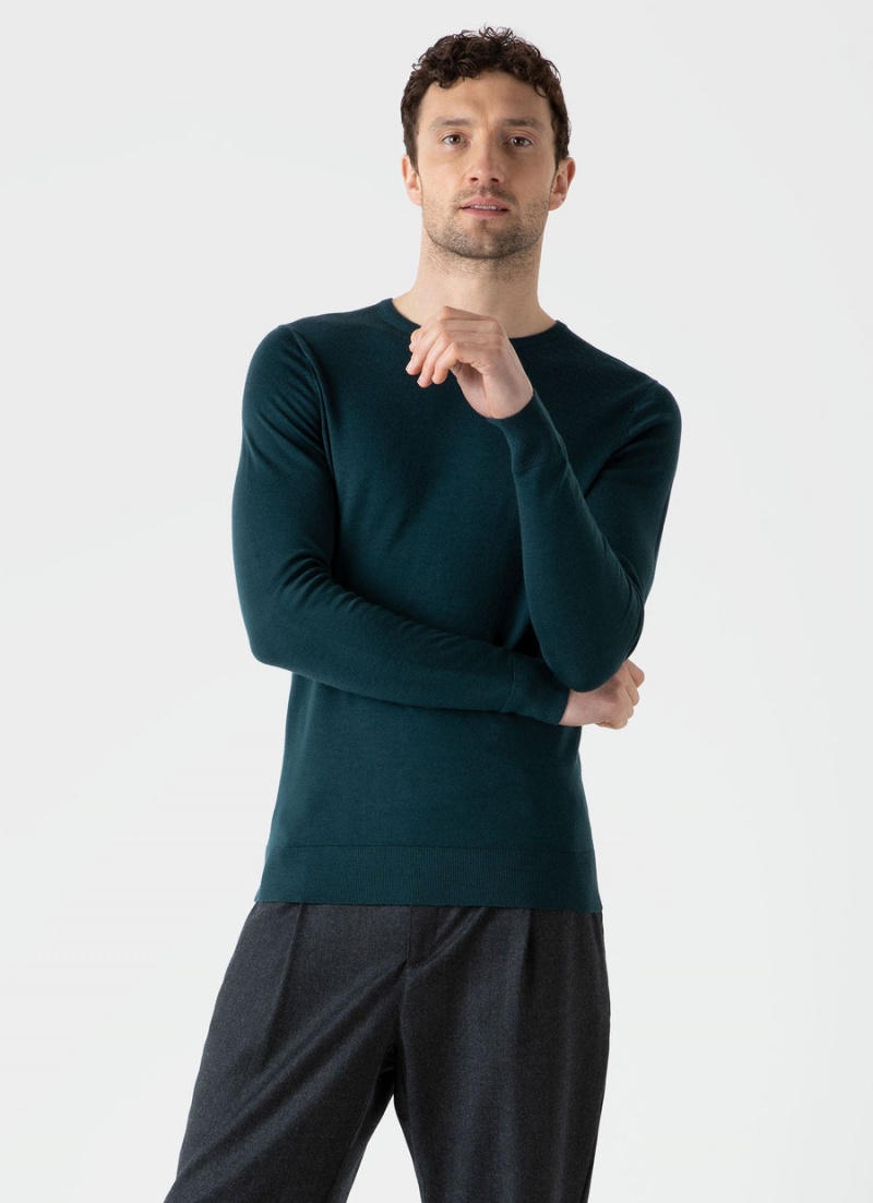 Blue Sunspel Extra‑Fine Merino Crew Neck | 87459-IXND | USA