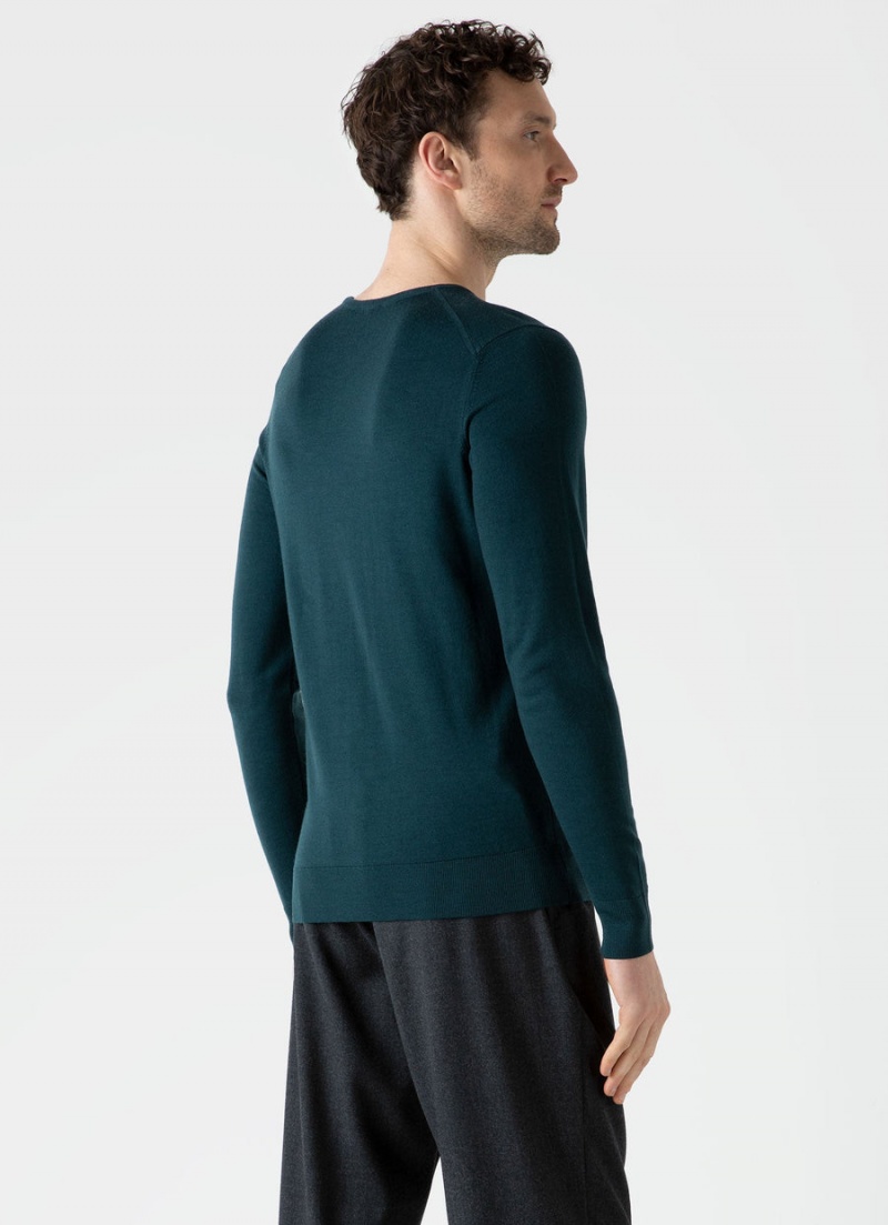 Blue Sunspel Extra‑Fine Merino Crew Neck | 87459-IXND | USA