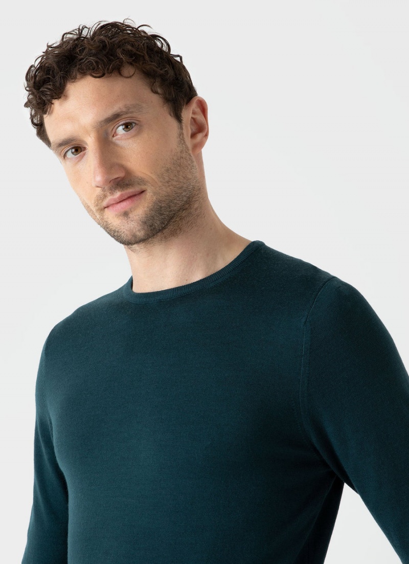 Blue Sunspel Extra‑Fine Merino Crew Neck | 87459-IXND | USA