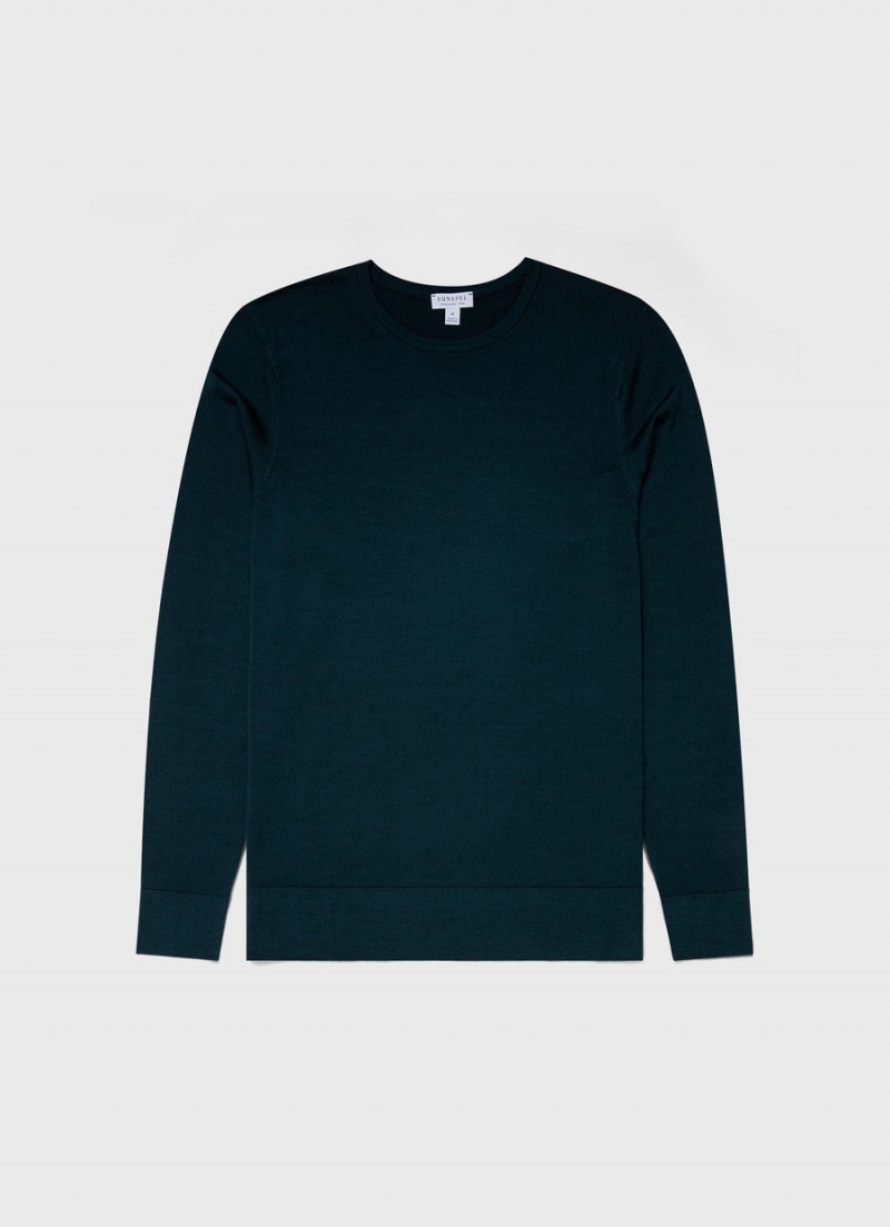 Blue Sunspel Extra‑Fine Merino Crew Neck | 87459-IXND | USA