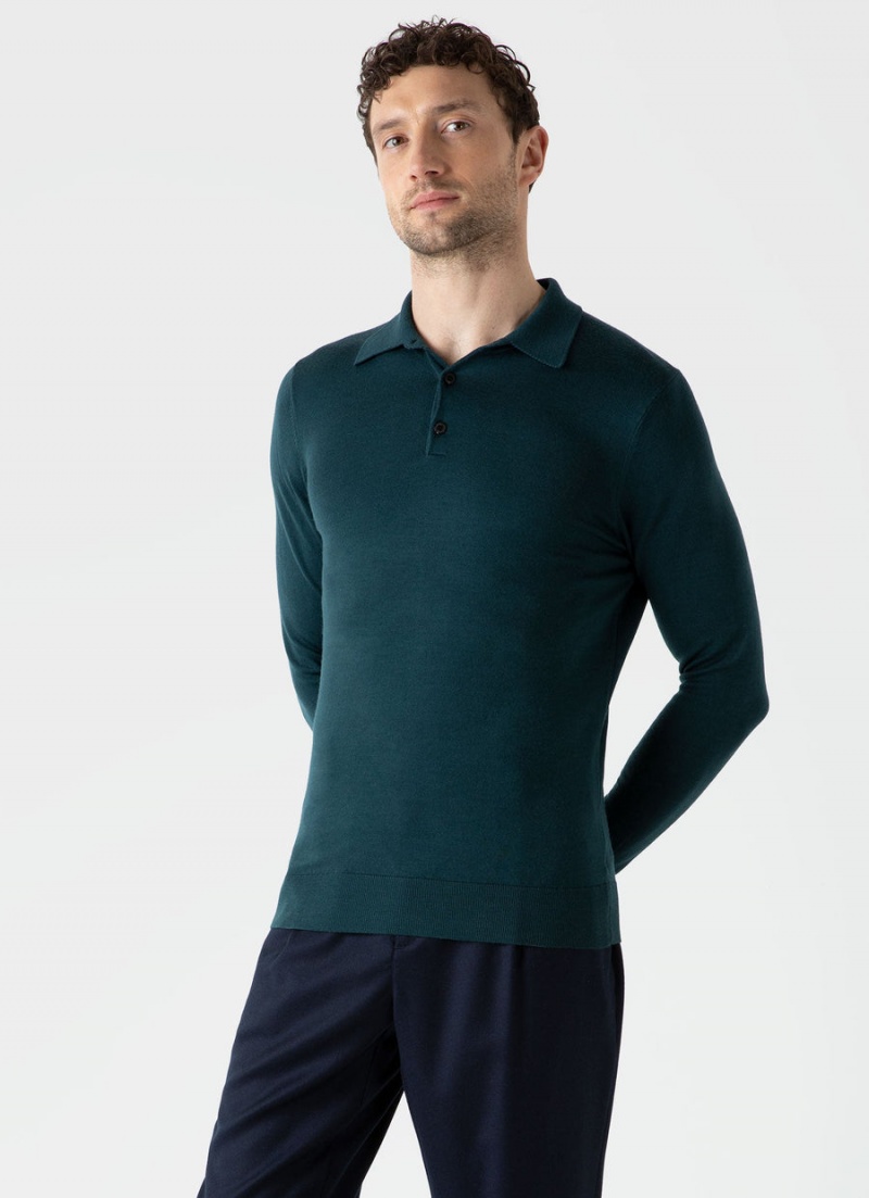 Blue Sunspel Extra‑Fine Merino Polo Shirt | 24130-KWEL | USA