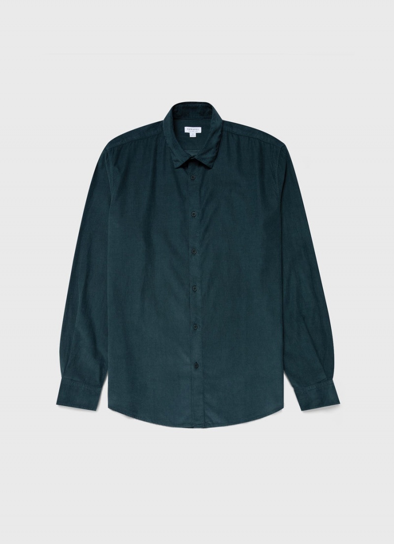 Blue Sunspel Fine Cord Shirt | 98305-PLYO | USA