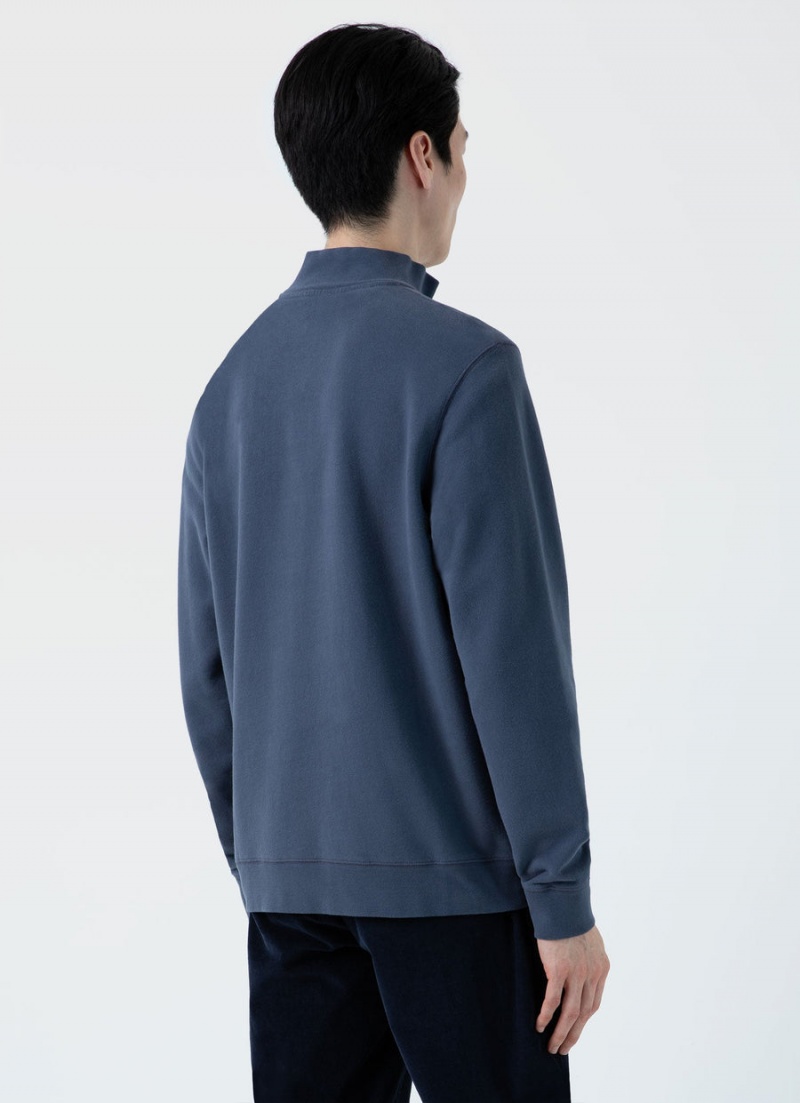 Blue Sunspel Half Zip Loopback Sweatshirt | 59683-YLGT | USA