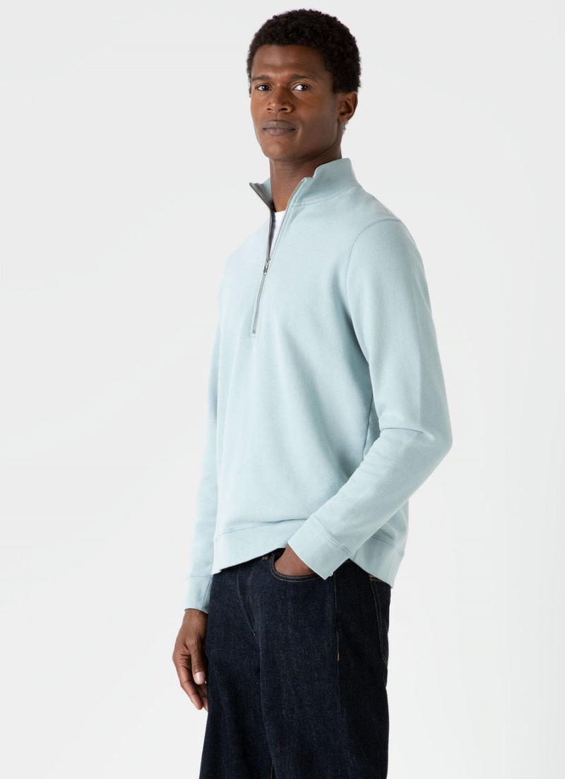 Blue Sunspel Half Zip Loopback Sweatshirt | 15648-GDNI | USA