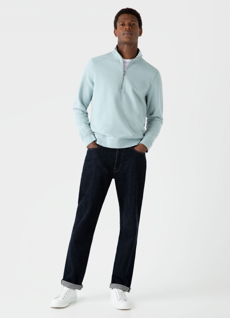 Blue Sunspel Half Zip Loopback Sweatshirt | 15648-GDNI | USA