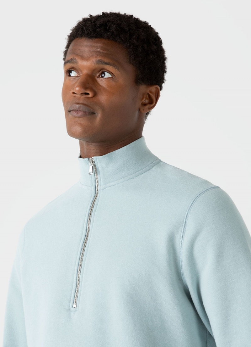 Blue Sunspel Half Zip Loopback Sweatshirt | 15648-GDNI | USA