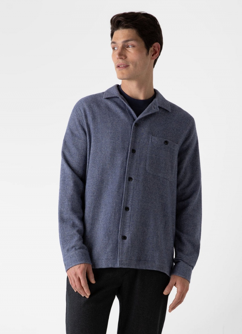 Blue Sunspel Heavy Flannel Overshirt | 29837-CJFM | USA