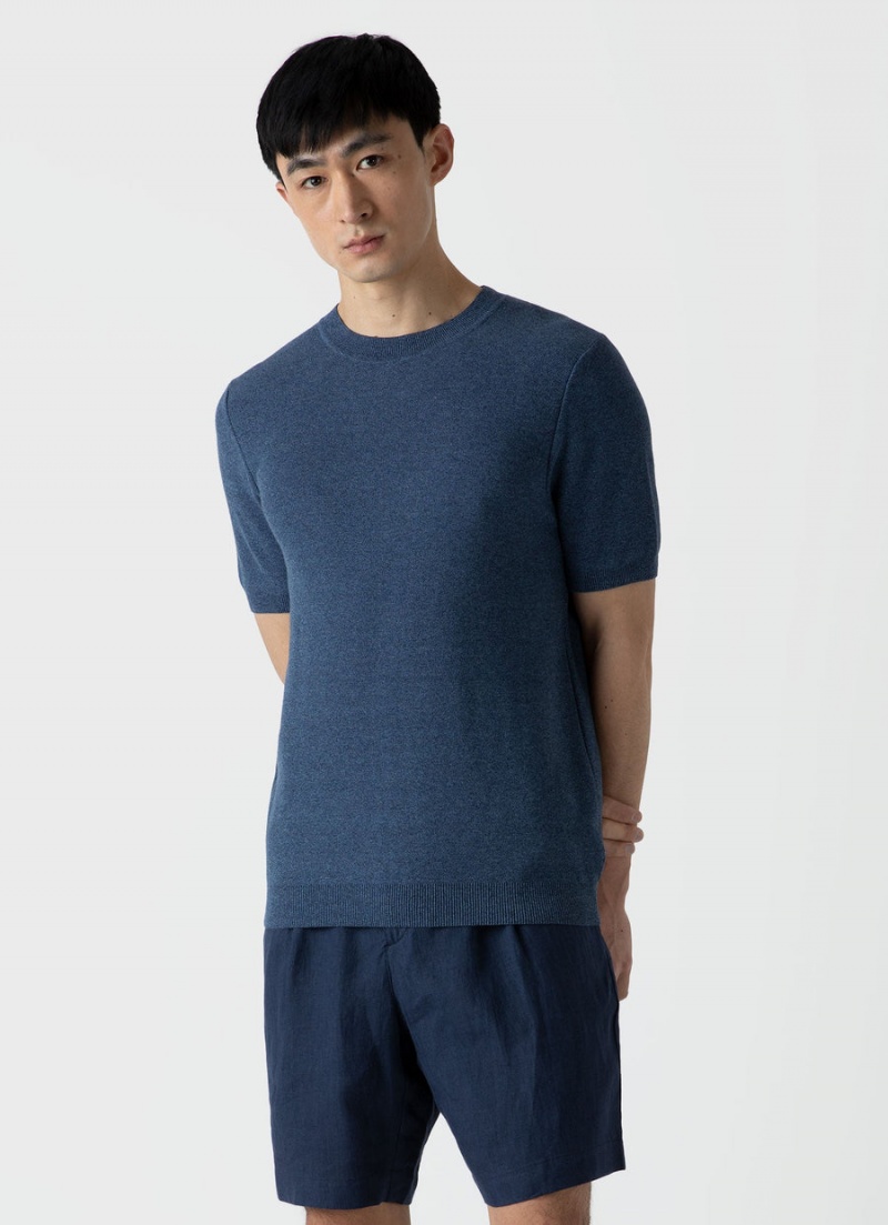 Blue Sunspel Honeycomb Knitted T-shirt | 06198-HTNP | USA