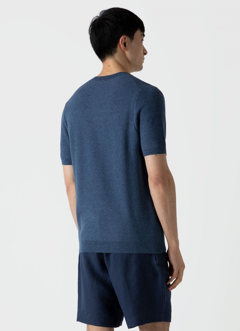 Blue Sunspel Honeycomb Knitted T-shirt | 06198-HTNP | USA