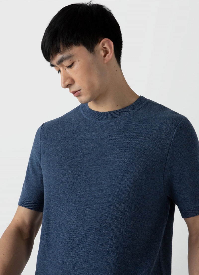 Blue Sunspel Honeycomb Knitted T-shirt | 06198-HTNP | USA