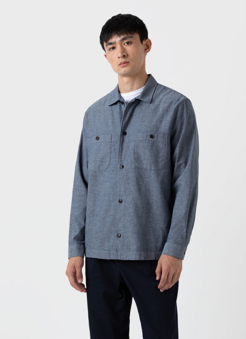 Blue Sunspel Japanese Chambray Overshirt | 23840-GVMA | USA