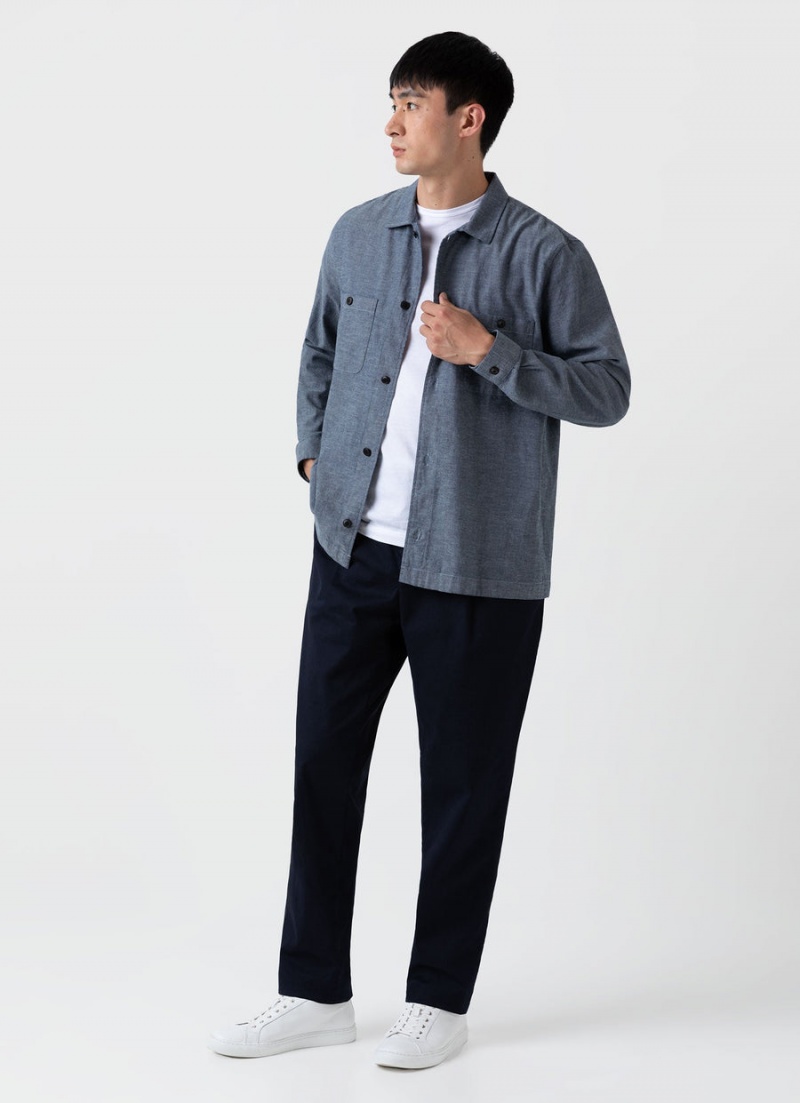 Blue Sunspel Japanese Chambray Overshirt | 23840-GVMA | USA